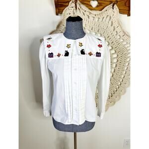 Bryn Connelly Vintage 90s Cottagecore Embroidered Goose Floral Cat Blouse 6
